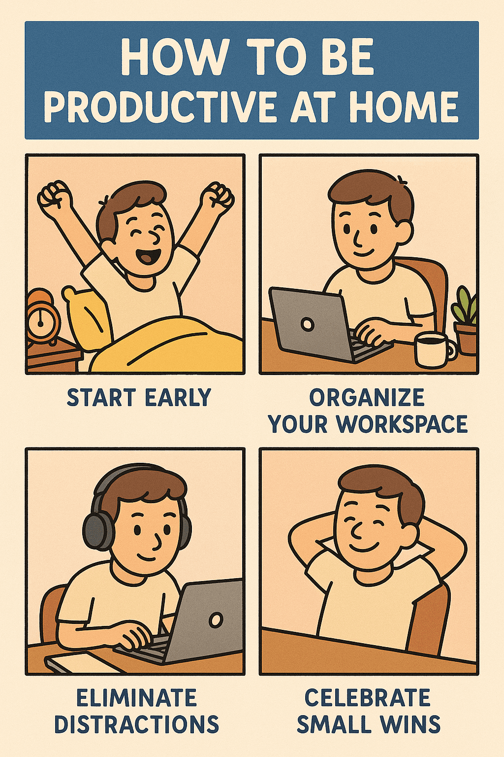 Create a comic image with a prominent rectangular top banner