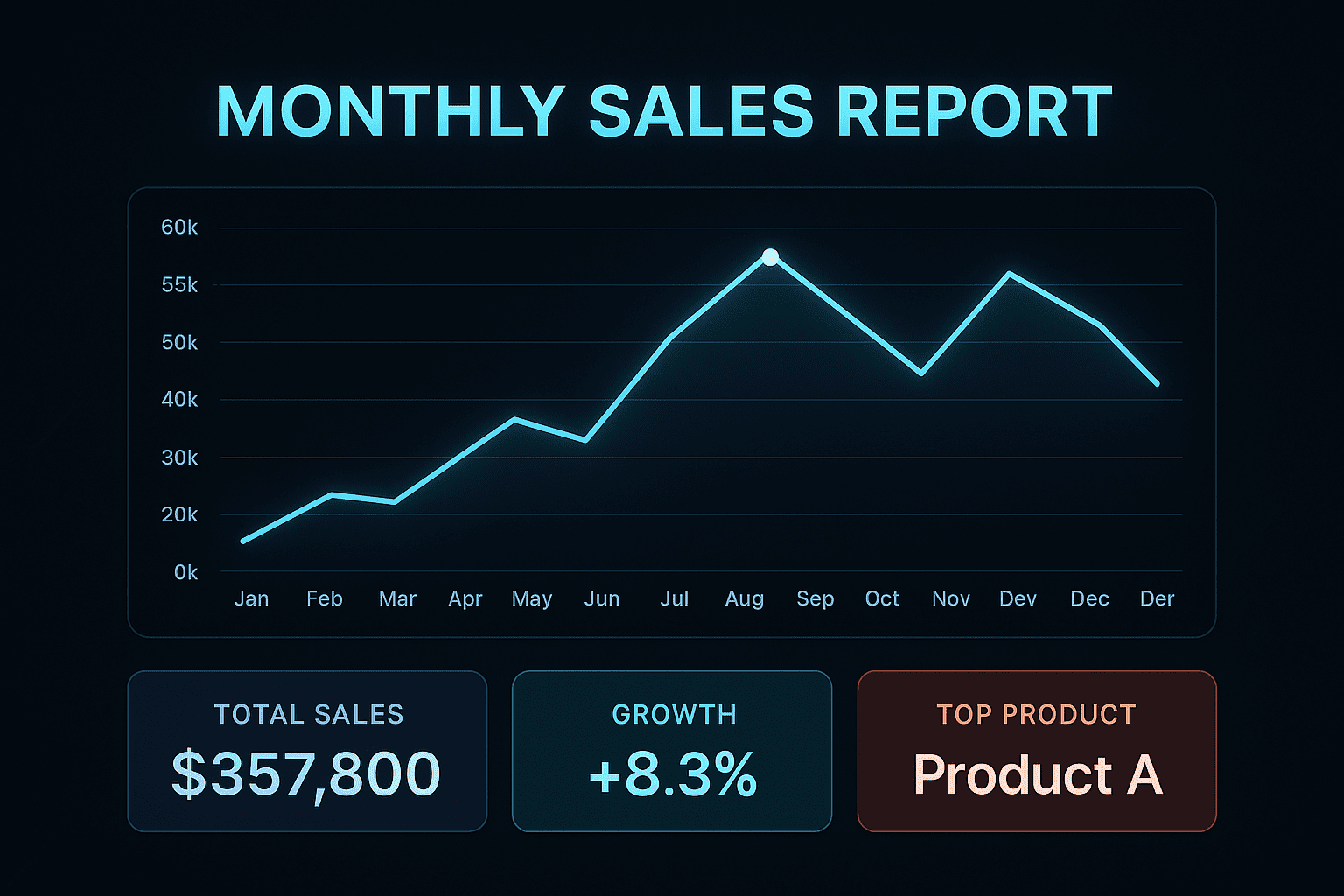 Presentation slide Monthly Sales Report with a dark background